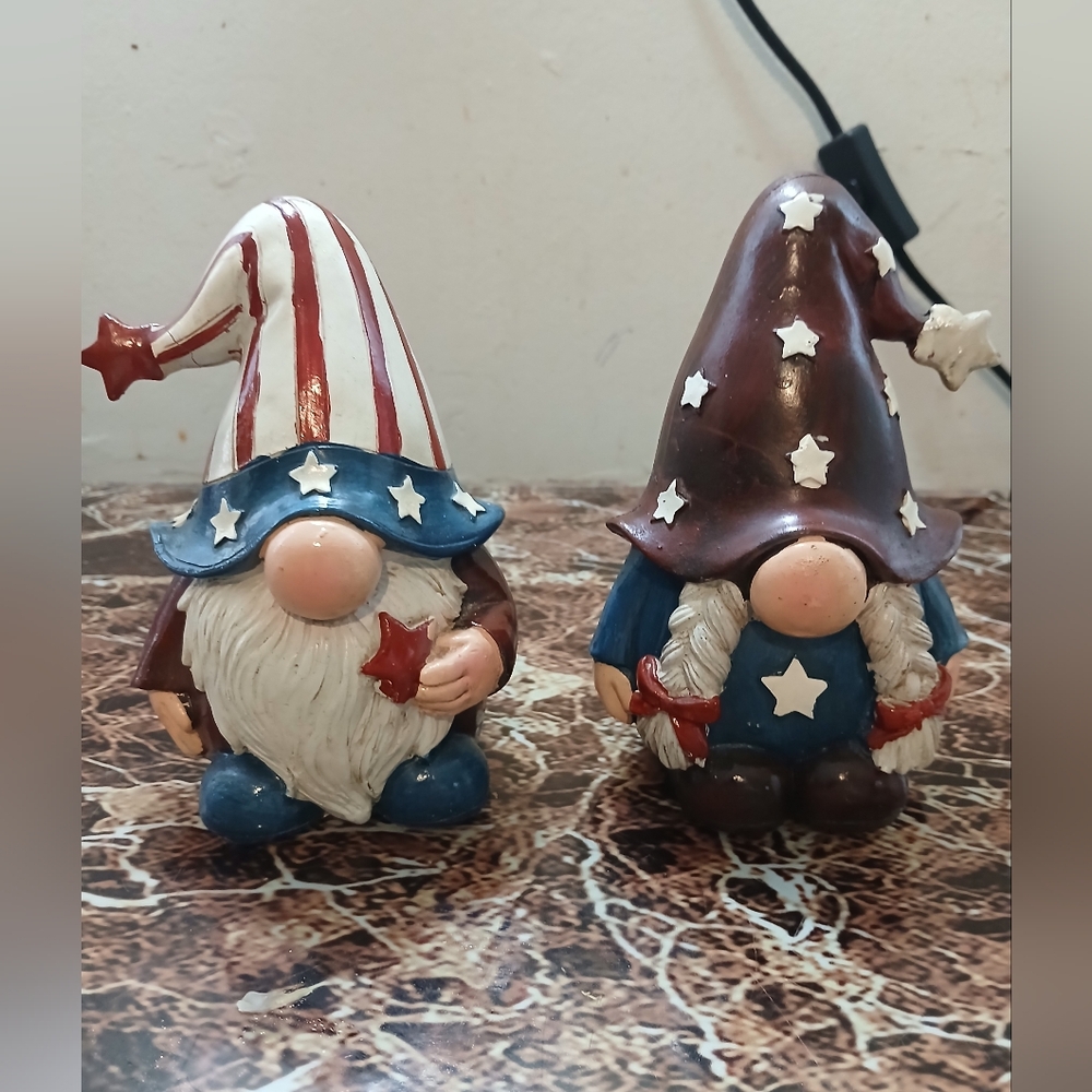 Set Of 2 Patriotic Gnome Figurines